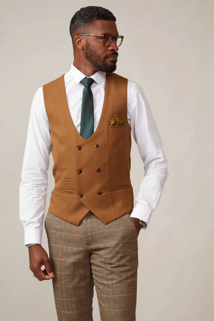 MARC DARCY Kelvin Double Breasted Waistcoat - Tan