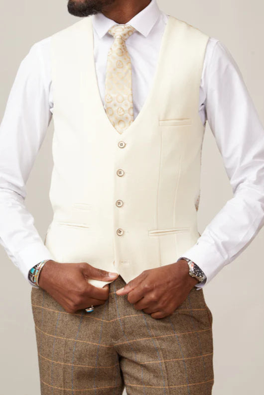 MARC DARCY Kelvin Single Breasted Waistcoat - Cream – Farleys Menswear