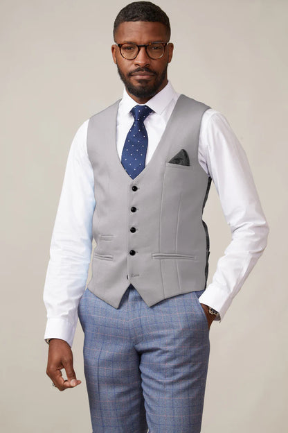 MARC DARCY Kelvin Single Breasted Waistcoat - Silver Grey