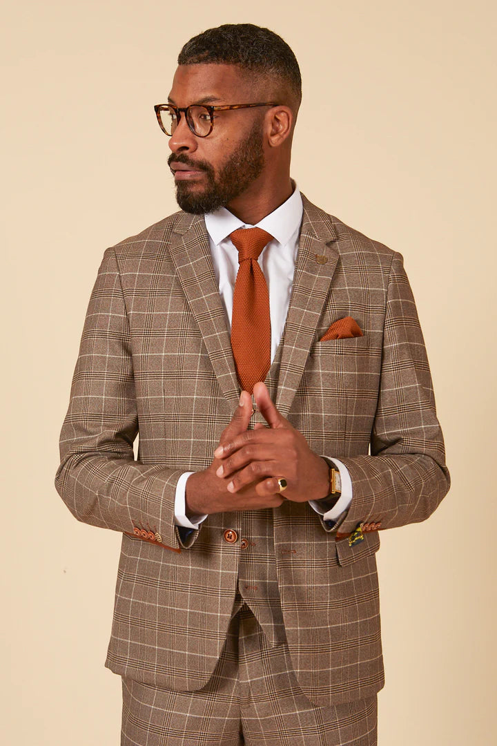 MARC DARCY Ray Three Piece Suit - Tan Check