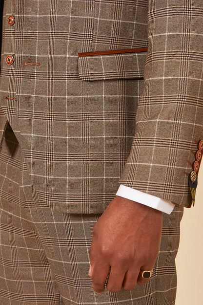 MARC DARCY Ray Three Piece Suit - Tan Check