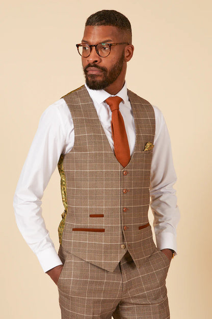 MARC DARCY Ray Three Piece Suit - Tan Check