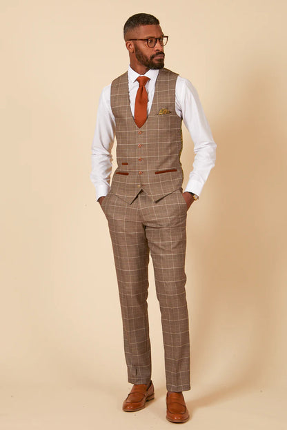 MARC DARCY Ray Three Piece Suit - Tan Check