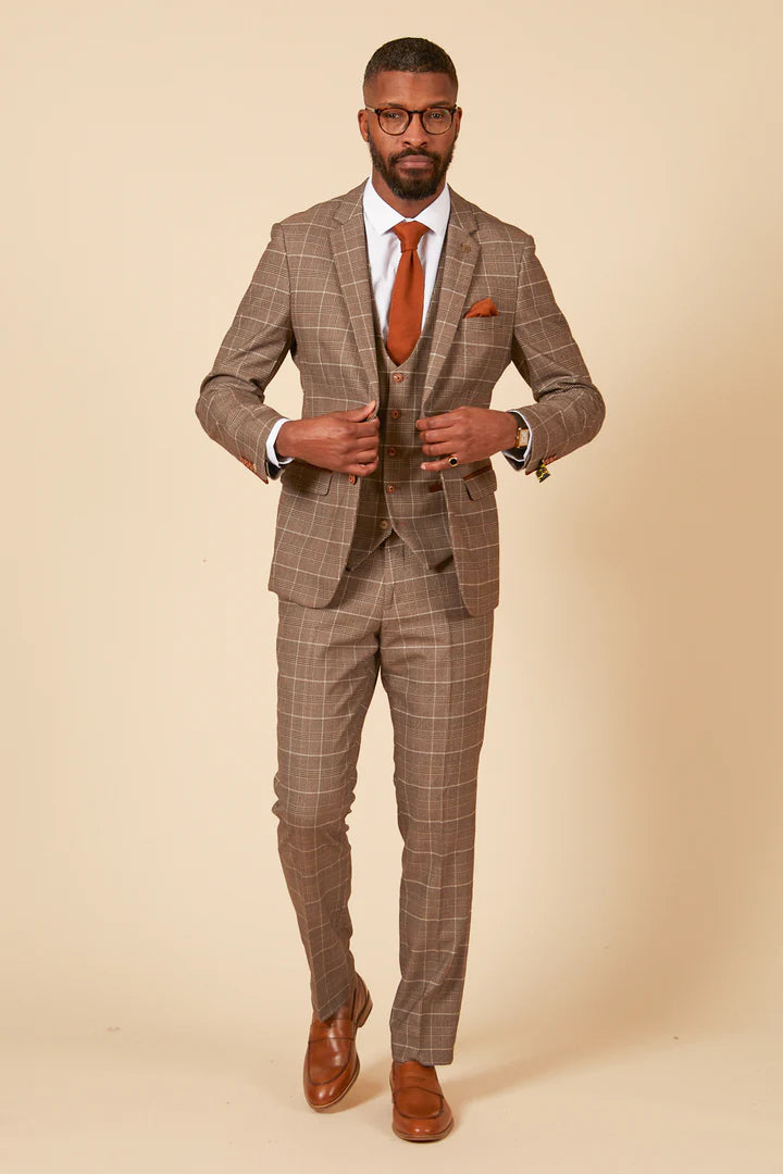 MARC DARCY Ray Three Piece Suit - Tan Check