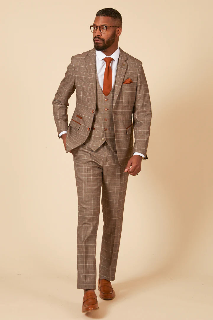 MARC DARCY Ray Three Piece Suit - Tan Check