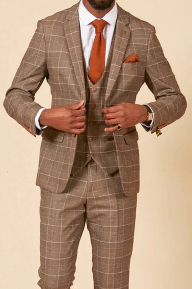 MARC DARCY Ray Two Piece Suit - Tan Check