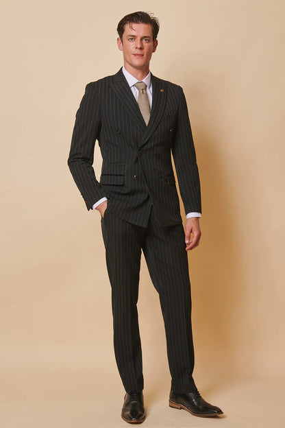MARC DARCY Rocco Double Breasted Pinstripe Suit - Black