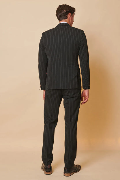 MARC DARCY Rocco Double Breasted Pinstripe Suit - Black