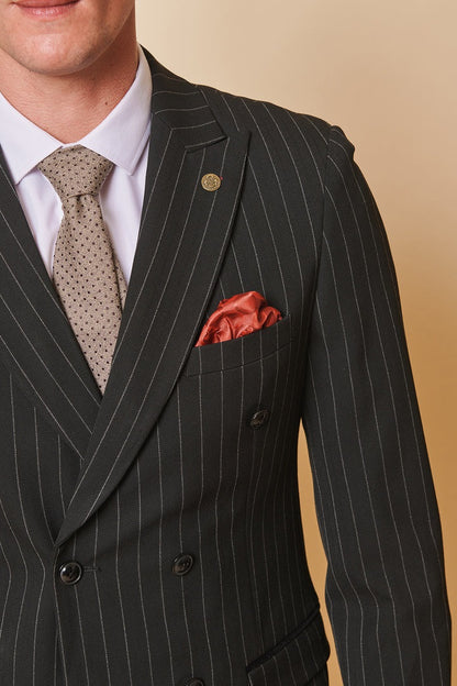 MARC DARCY Rocco Double Breasted Pinstripe Suit - Black