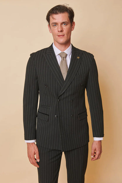 MARC DARCY Rocco Double Breasted Pinstripe Suit - Black