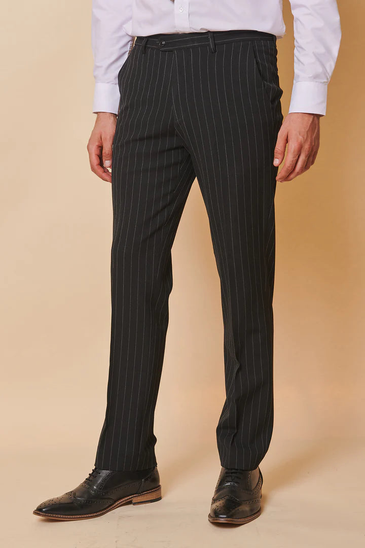 MARC DARCY Rocco Double Breasted Pinstripe Suit - Black