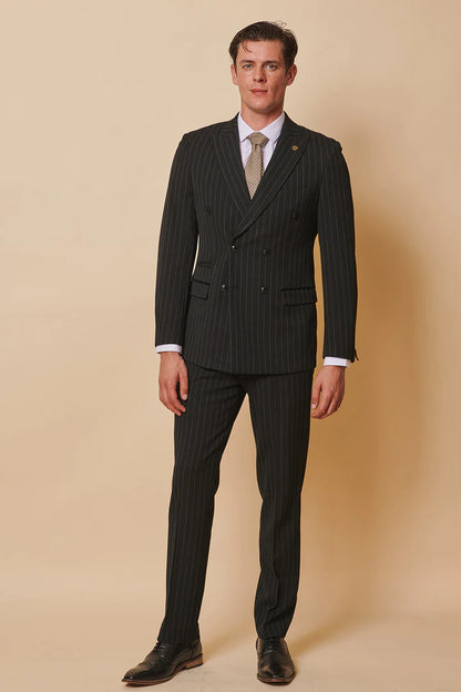 MARC DARCY Rocco Double Breasted Pinstripe Suit - Black