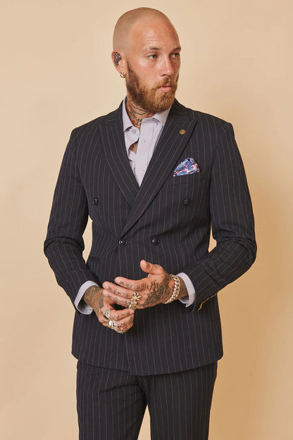 MARC DARCY Rocco Double Breasted Pinstripe Suit - Navy