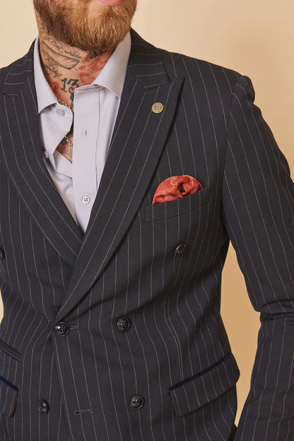 MARC DARCY Rocco Double Breasted Pinstripe Suit - Navy