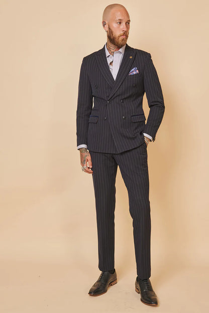 MARC DARCY Rocco Double Breasted Pinstripe Suit - Navy