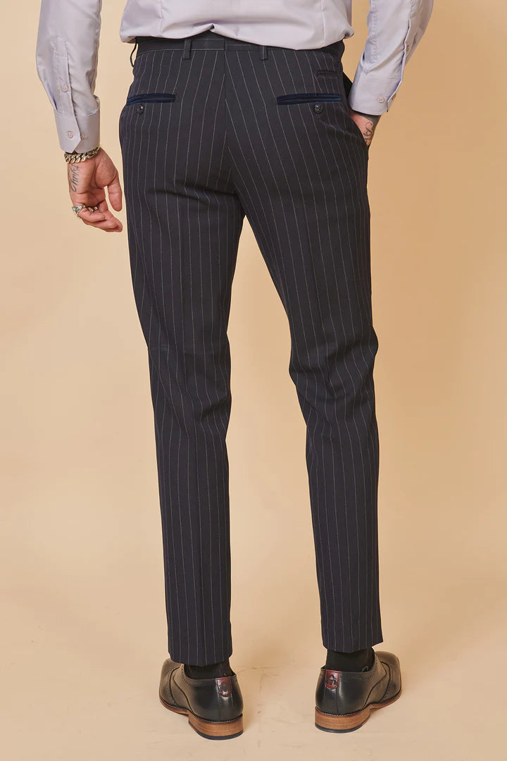 MARC DARCY Rocco Double Breasted Pinstripe Suit - Navy