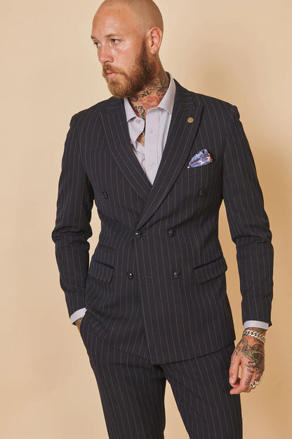 MARC DARCY Rocco Double Breasted Pinstripe Suit - Navy