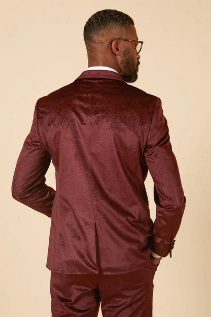 MARC DARCY Simon Velvet Jacquard Evening Blazer - Slim-Fit Tuxedo Jacket - Wine