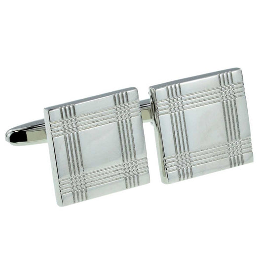 Square Etched Classic Cufflinks - Rhodium Plated