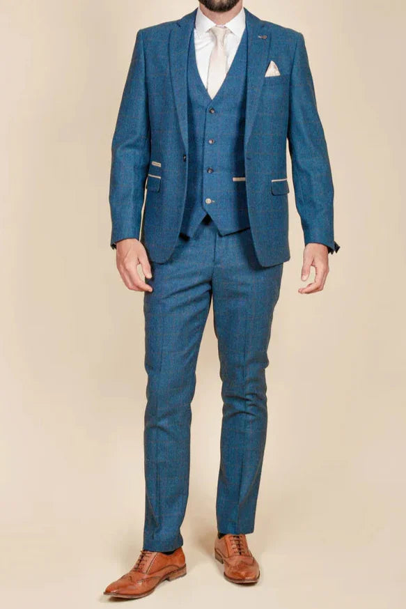 MARC DARCY Dion Two Piece Suit - Blue Tweed Check