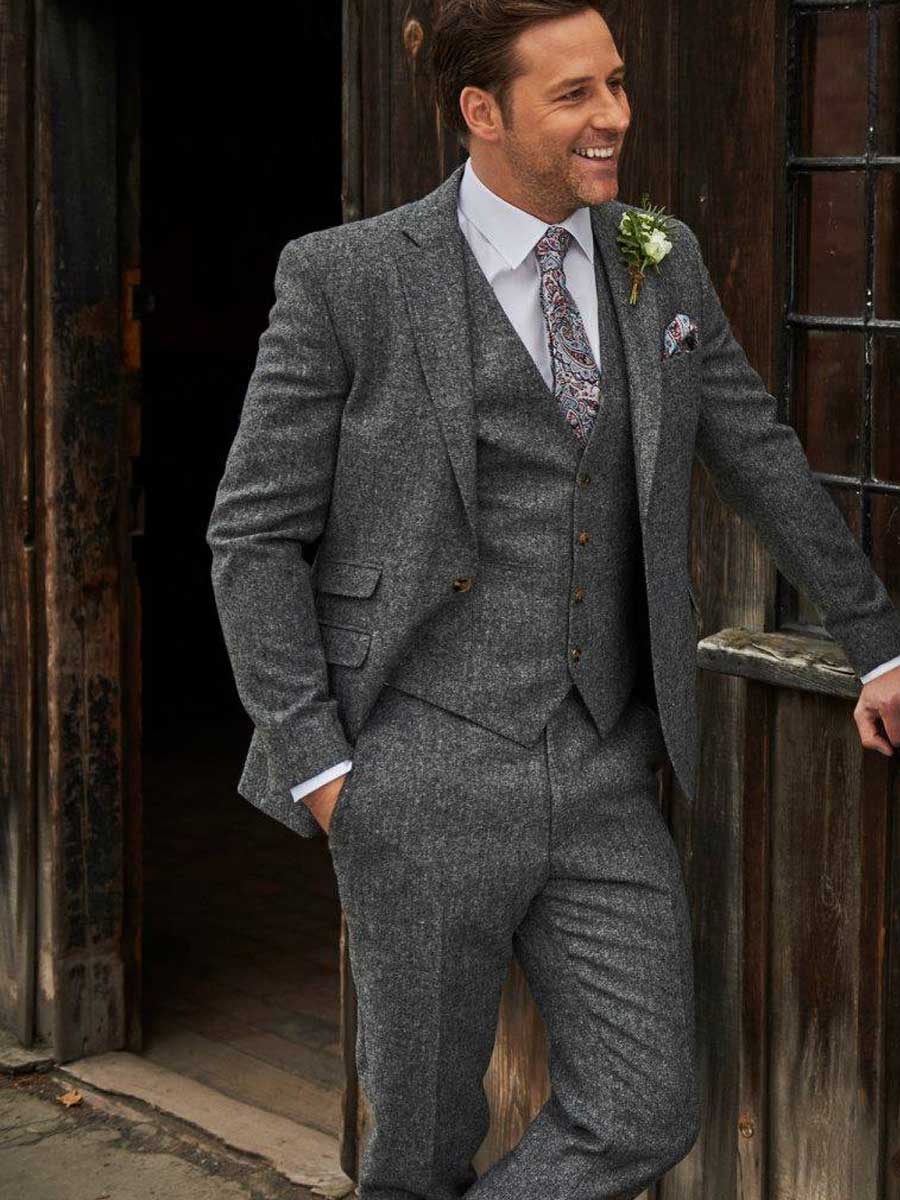 TORRE Milan Three Piece Tweed Suit - Grey