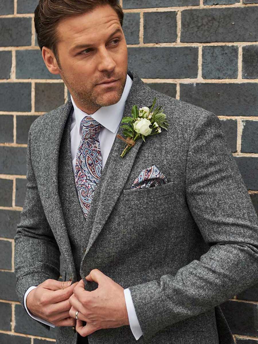 TORRE Milan Three Piece Tweed Suit - Grey