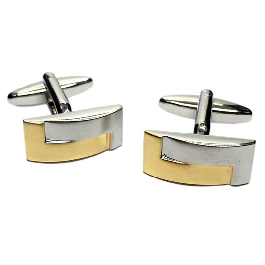 Two Tone Brushed Interlocked Cufflinks - Silver & Gold