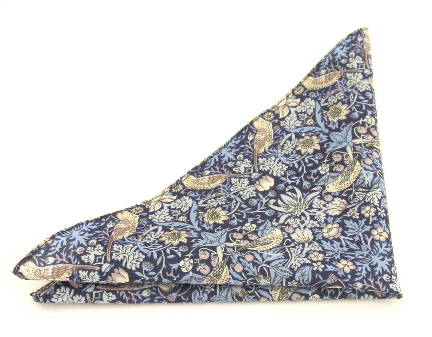 VAN BUCK Liberty Print Cotton Pocket Square - Strawberry Thief Blue