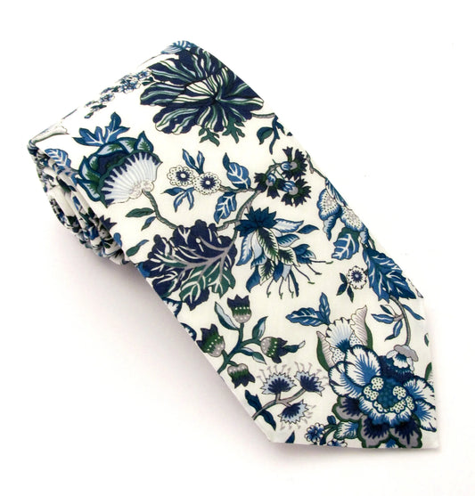 VAN BUCK Liberty Print Cotton Tie & Pocket Square - Christelle Ivory
