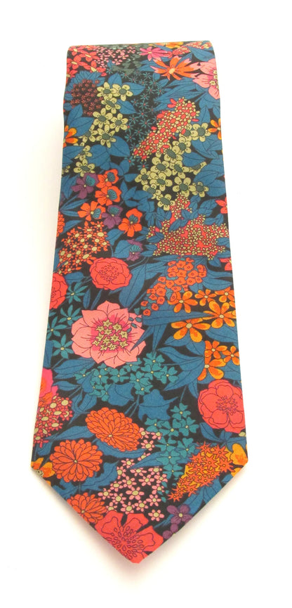 VAN BUCK Liberty Print Cotton Tie & Pocket Square - Ciara Orange