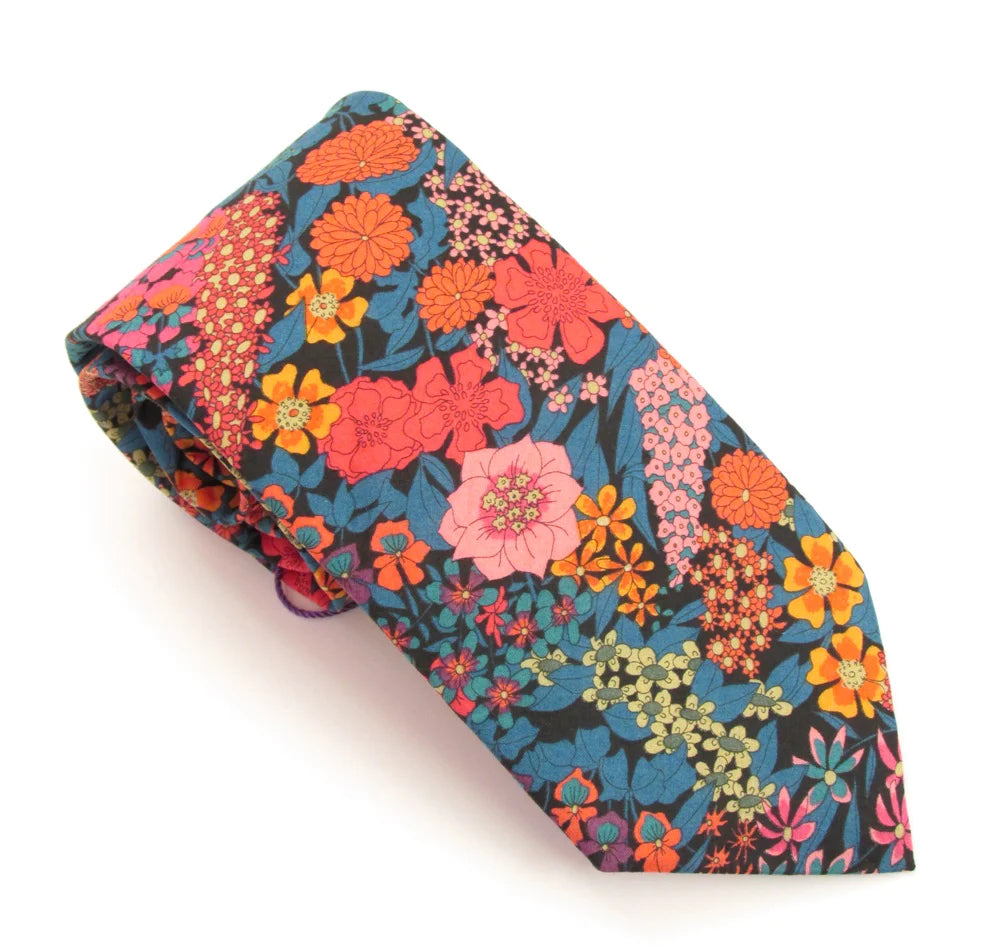 VAN BUCK Liberty Print Cotton Tie & Pocket Square - Ciara Orange