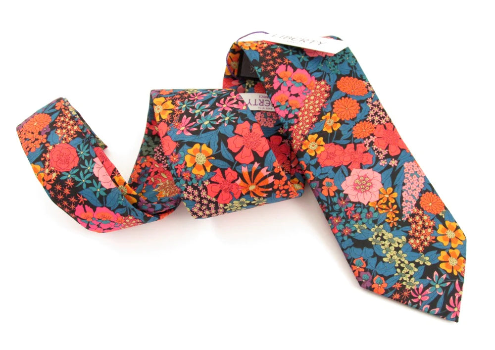 VAN BUCK Liberty Print Cotton Tie & Pocket Square - Ciara Orange