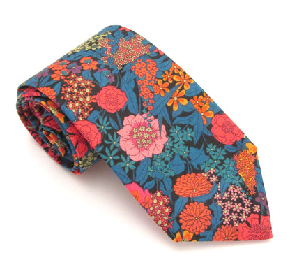 VAN BUCK Liberty Print Cotton Tie & Pocket Square - Ciara Orange