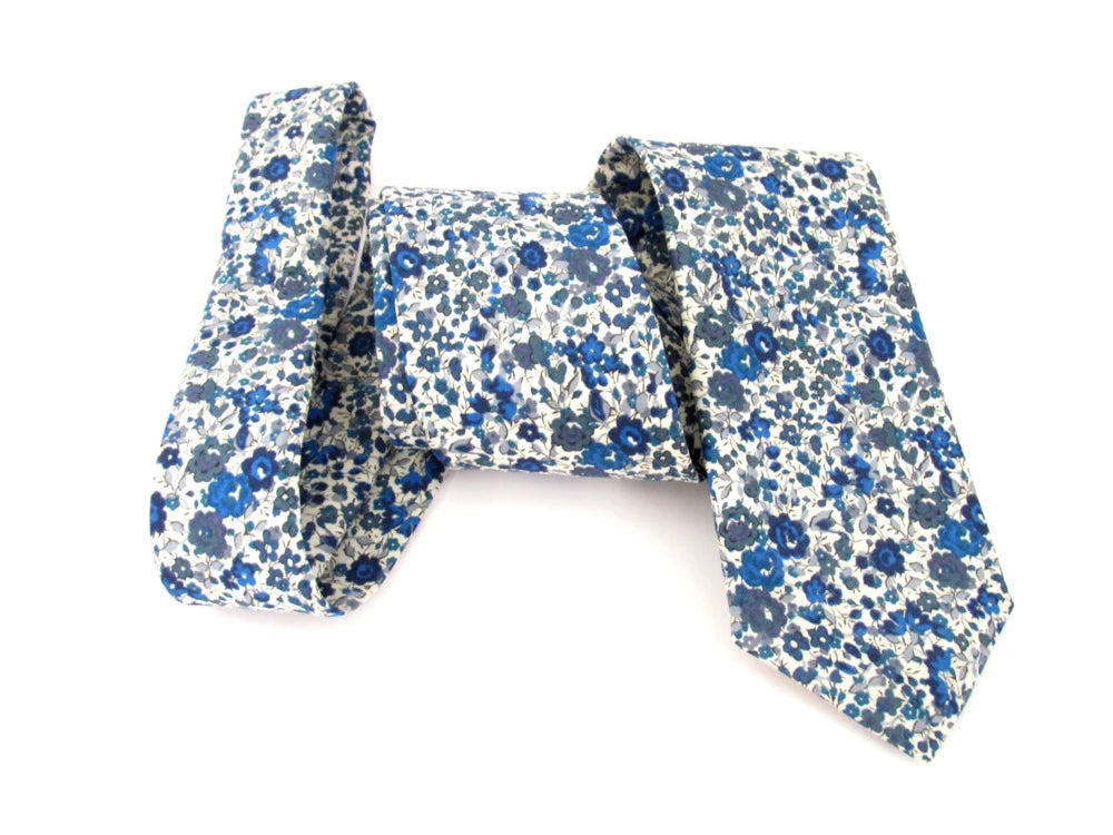 VAN BUCK Liberty Print Cotton Tie & Pocket Square - Emma & Georgina Blue