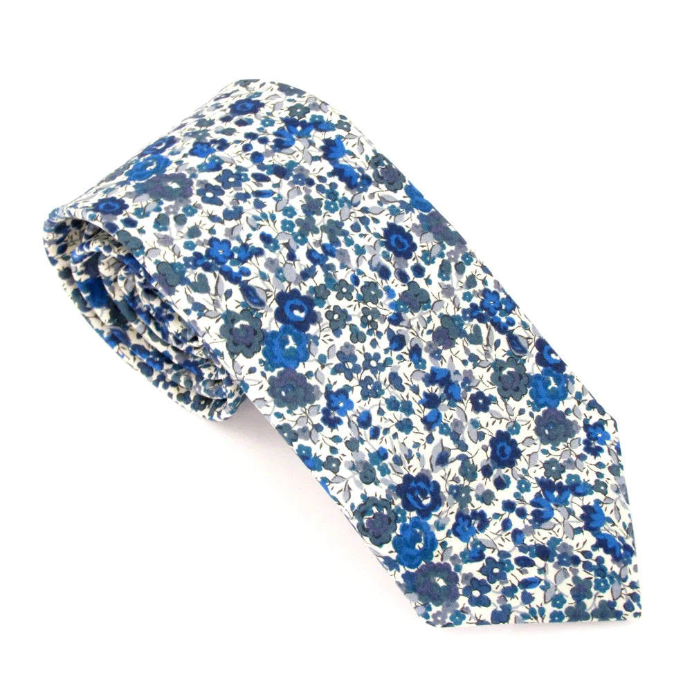 VAN BUCK Liberty Print Cotton Tie & Pocket Square - Emma & Georgina Blue