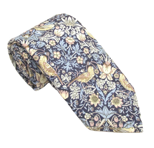 VAN BUCK Liberty Print Cotton Tie & Pocket Square - Strawberry Thief Blue