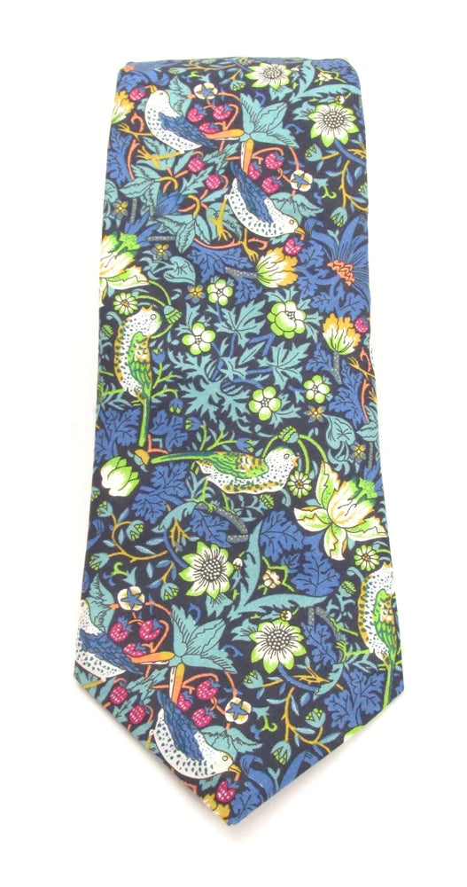 VAN BUCK Liberty Print Cotton Tie & Pocket Square - Strawberry Thief Green