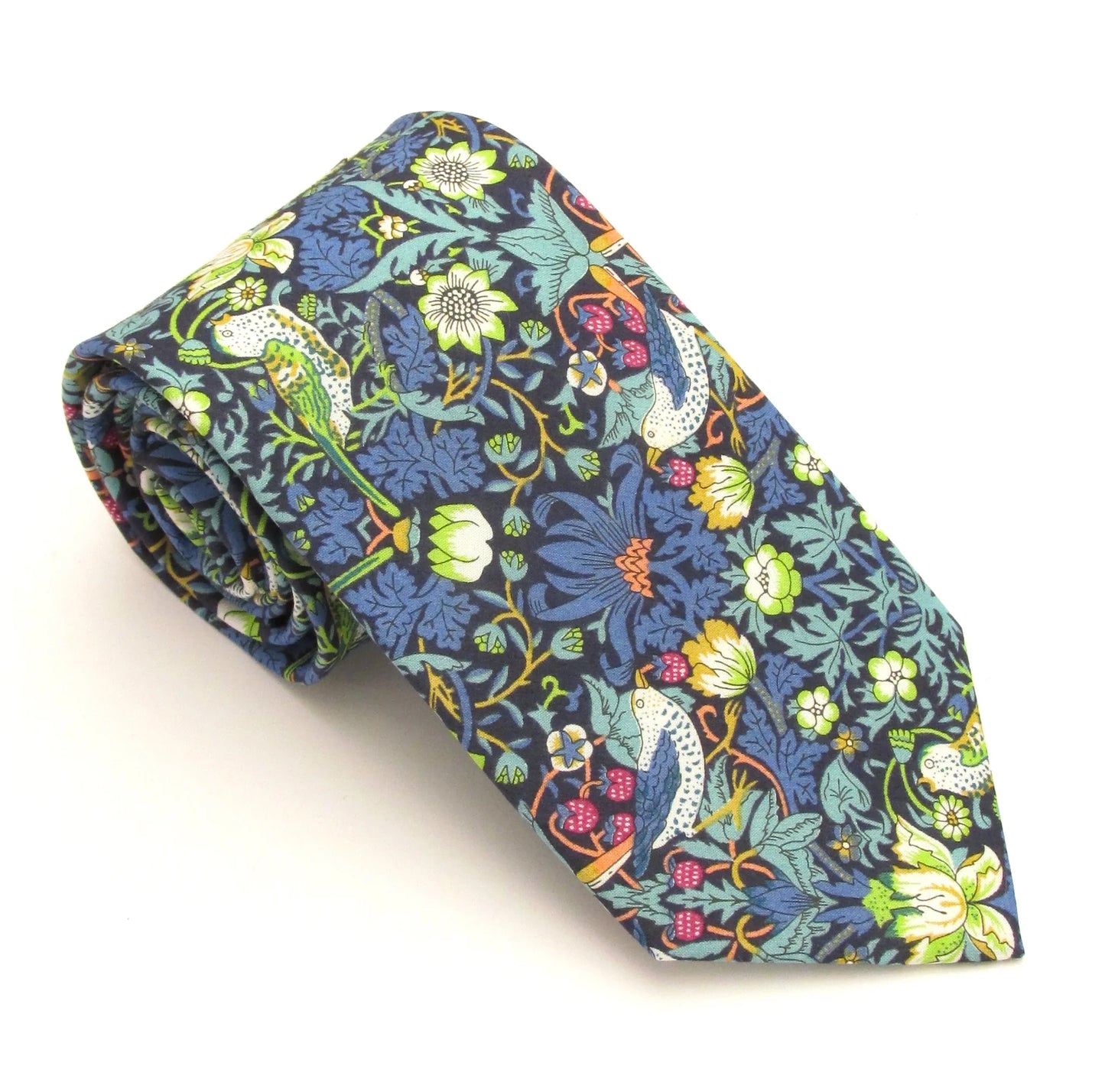 VAN BUCK Liberty Print Cotton Tie & Pocket Square - Strawberry Thief Green