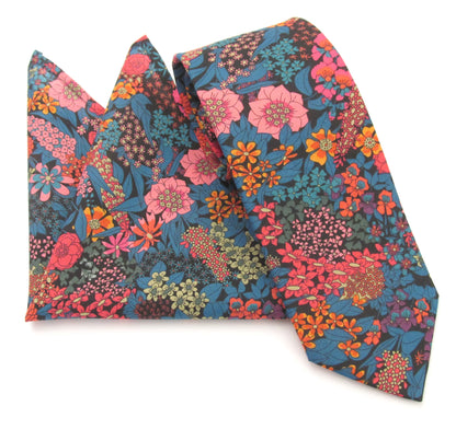 VAN BUCK Liberty Print Cotton Tie & Pocket Square - Ciara Orange