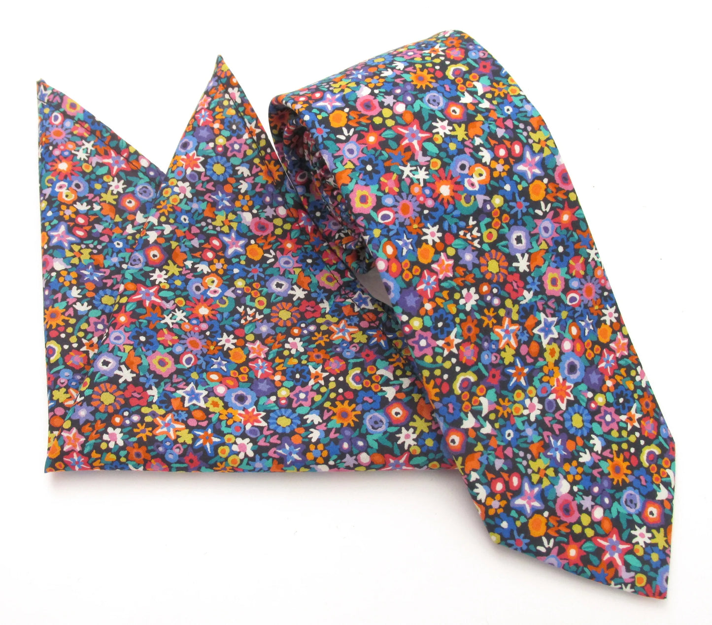 VAN BUCK Liberty Print Cotton Tie & Pocket Square - Dazzle