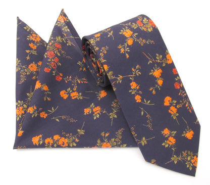 VAN BUCK Liberty Print Cotton Tie & Pocket Square - Elizabeth Navy