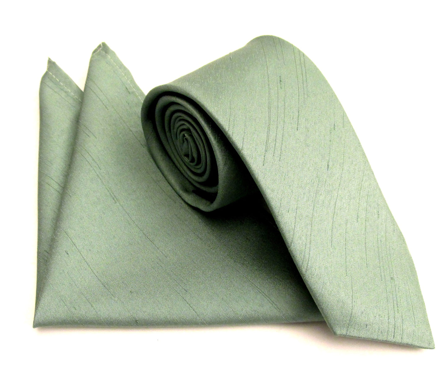 VAN BUCK Slub Wedding Tie & Pocket Square - Light Green Sage Slub