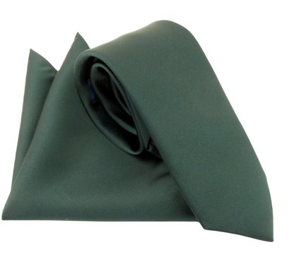 VAN BUCK Satin Wedding Tie & Pocket Square - Forest Green