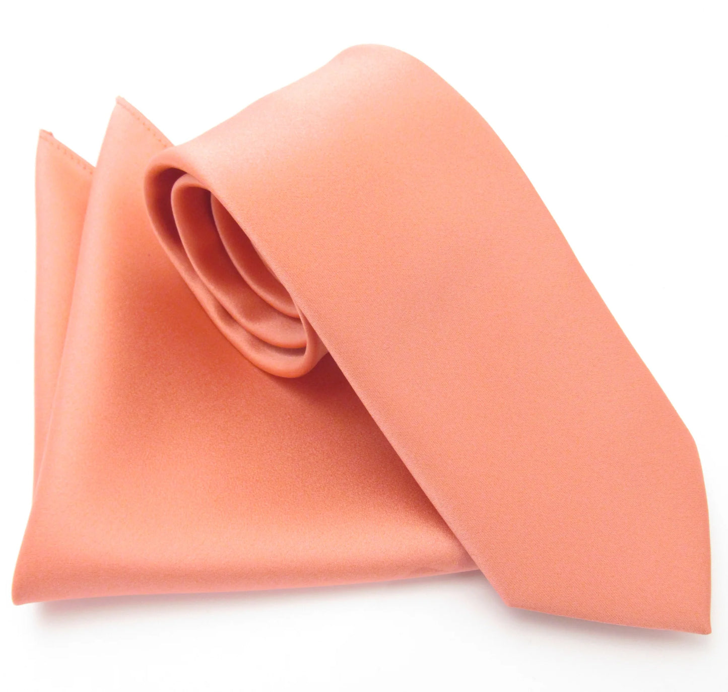 VAN BUCK Satin Wedding Tie & Pocket Square - Coral