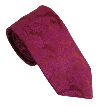 VAN BUCK Wedding Tie & Pocket Square - Cerise Plum Paisley