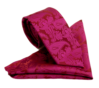 VAN BUCK Wedding Tie & Pocket Square - Cerise Plum Paisley